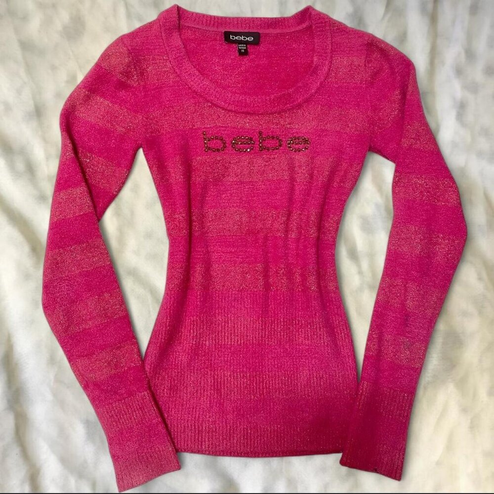🌸⭐️Pink Bebe Rhinestone Detail Long Sleeve Sweater Top⭐️🌸